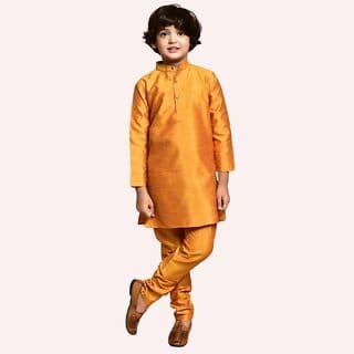 PrintCultr Boys Solid Pure Silk Kurta and Pyjama Set (Orange) PrintCultr Boys Solid Pure Silk Kurta and Pyjama Set (Orange)