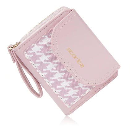 Storite Women's Compact Leather Wallet - Slim Mini Purse with Zipper Closure - Pink