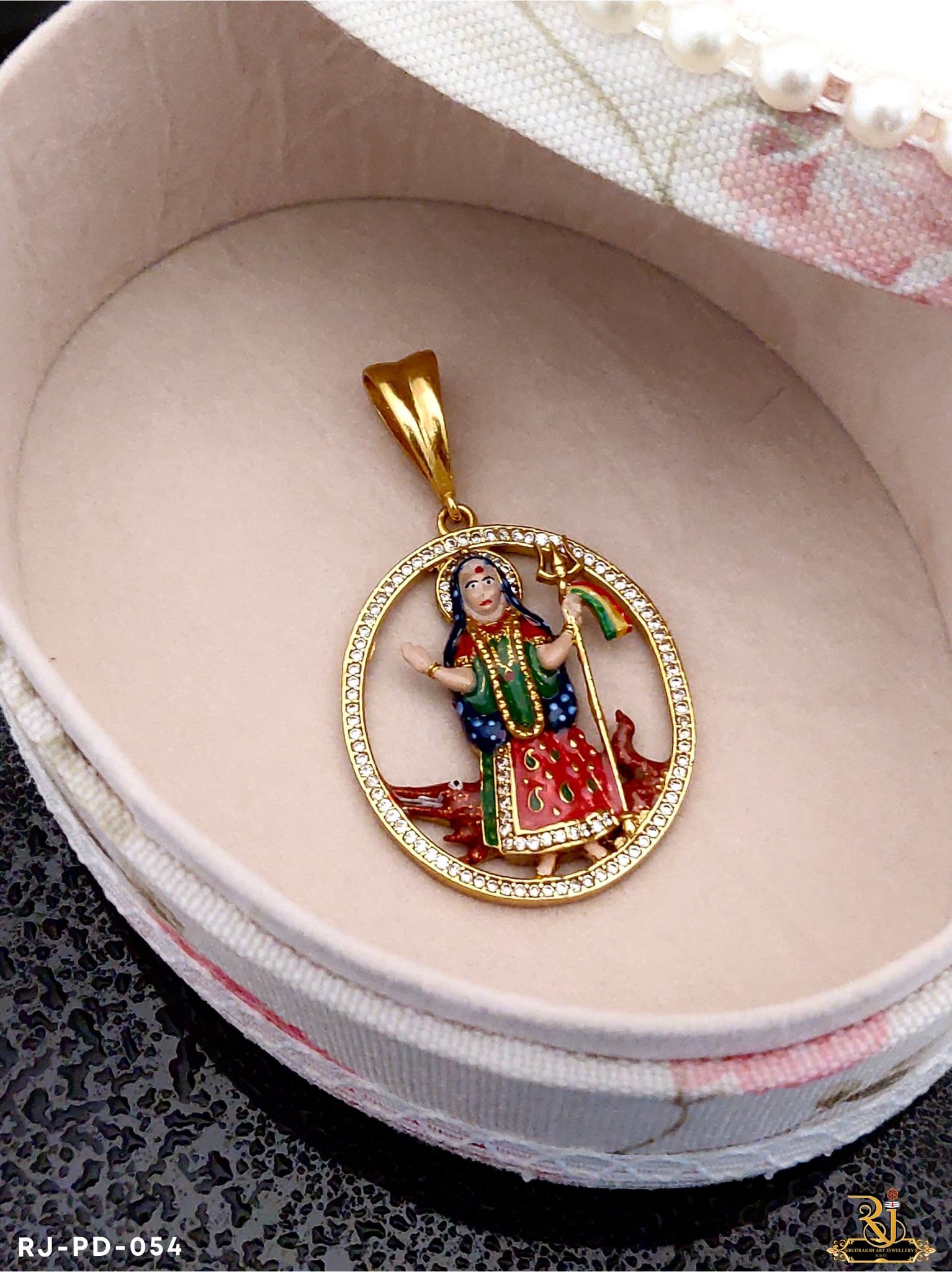 Superior Diamond Khodiyar Maa Pendant for Men PD-054-Gold Plated