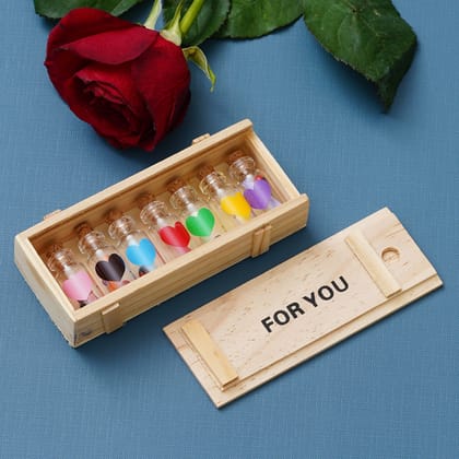 Set Of 7 Personal Messages Greeting Bottles In Wooden Box "For You"