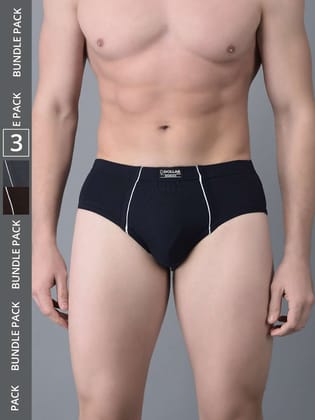 Men's Assorted Pack of 3 Combed Cotton Solid Brief With Anti-Microbial Odour Control