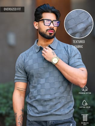 ChesKnit Dark Grey Polo Half Sleeve T-Shirt-S