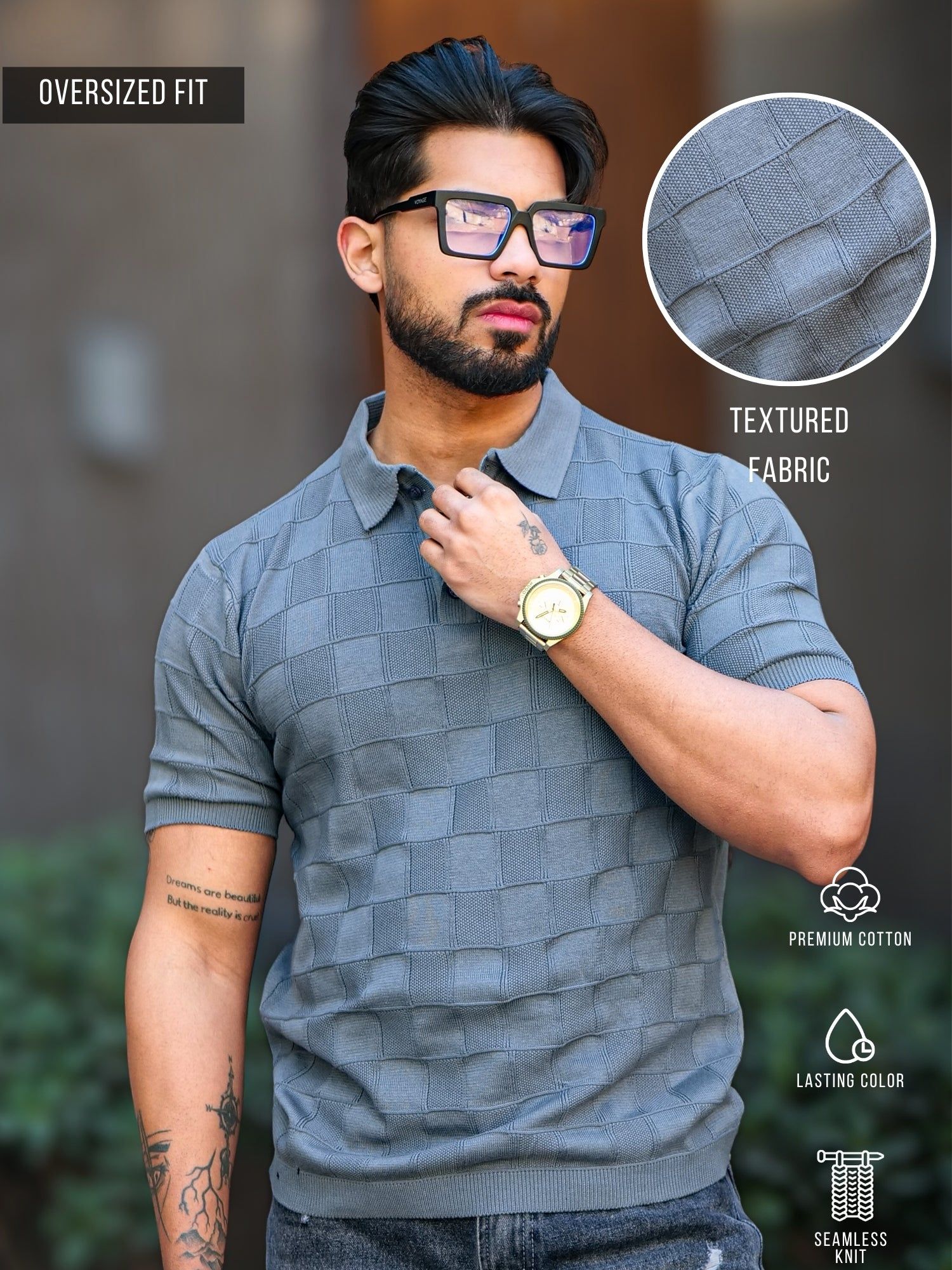 ChesKnit Dark Grey Polo Half Sleeve T-Shirt-S