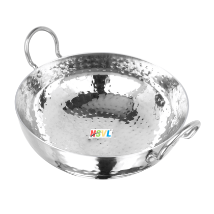 NSVL Stainless Steel Hammered Tasla/Heavy Bottom Cookware/Kadhai/Kadai for Kitchen/Utensils for Cooking, Deep Frying-MATHAR WITH HANDLE 700 ML