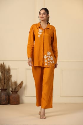MUSTARD FLORAL ZARI CO-ORD SET-S