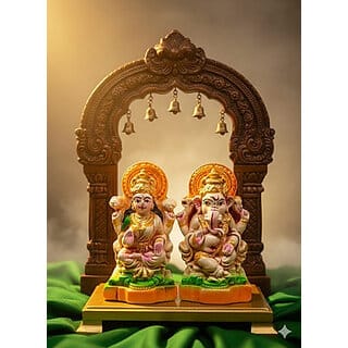 Gopika Laxmi Ganesh Murti for Diwali Pooja Clay Laxmi Ganesha Idol Decorative Showpiece - 10 cm(Clay, Multicolor)