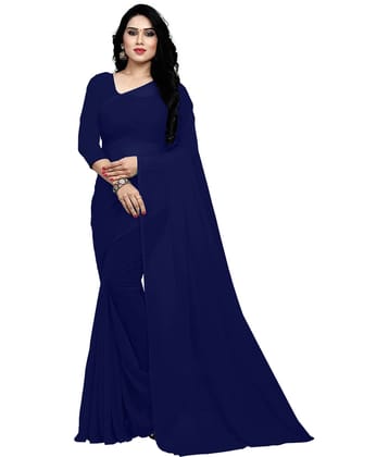 Sidhidata Georgette Solid Saree With Unstitched Blouse Piece ( Blue )
