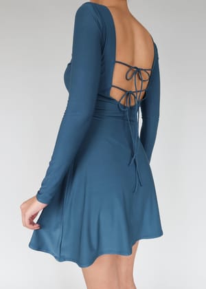 Bow Tie Casual Dress-XS / Blue