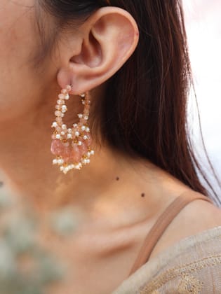 Munira Pink Chandbali Earrings-Pink