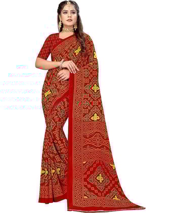 LEELAVATI Georgette Printed Saree With Unstitched Blouse Piece ( Red )
