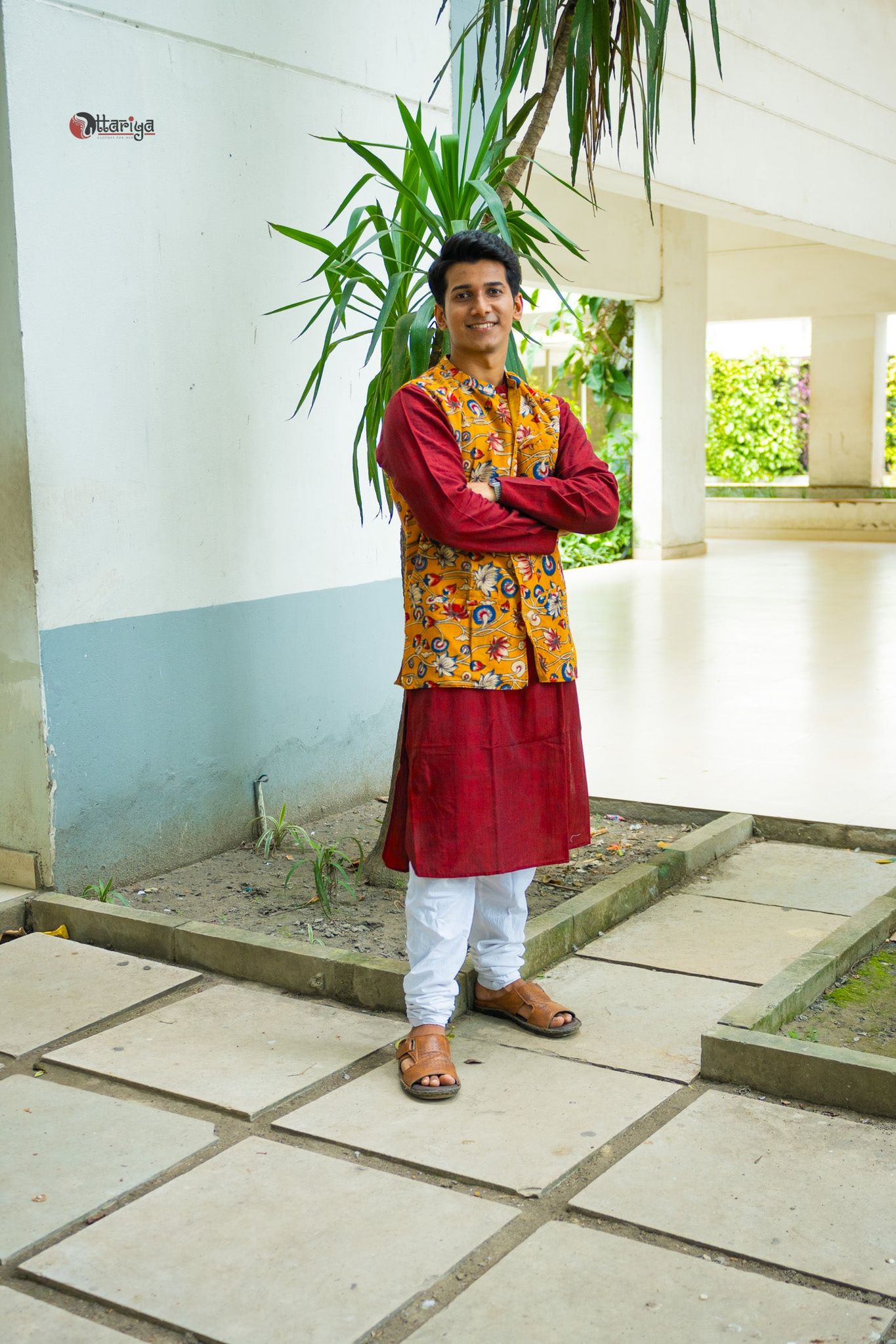 Khadi long kurta with hand kalamkari jacket-L