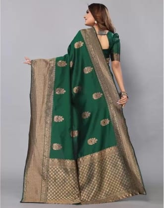 Women's Soft Lichi Silk Printed Saree With Unstitched Blouse 5.5Mtr (Green)-PID63630