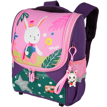 Storite Cute Cartoon Bunny Print School Bag for Kids with Keychain | Lightweight & Spacious Bag for Preschool, Nursery, Kindergarten | For 3-8 Year Kids