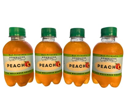 The Wellness Kraft Kombucha | Natural Gut Friendly Tea | Detox & Wellness Drink | Fermented, All Natural, Gut Healthy Drink | 200 ML (Pack of 4) (Peach)