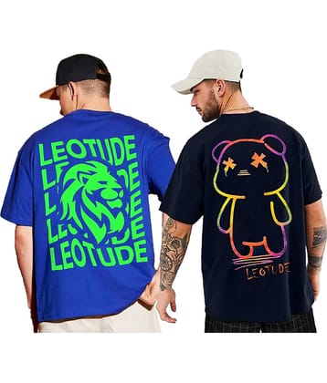Leotude Pack of 2 Cotton Blend Oversized Fit Men's T-Shirt ( Blue )