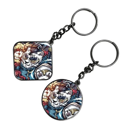 Panda Warrior - Keychain With Silver Border (Pack Of 2)