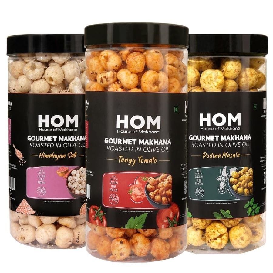 GOURMET MAKHANA Roasted in Olive Oil | Flavors Tangy Tomato, Pudina Masala and Himalayan Salt | Combo Of 3, 65g Each. - 195 gm