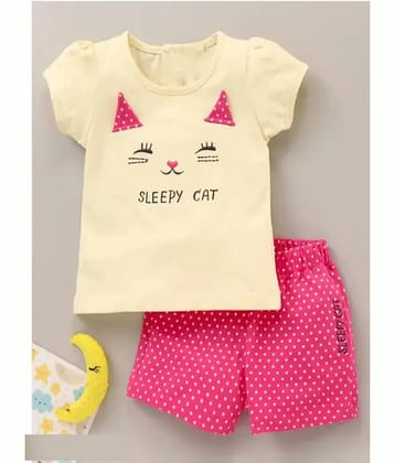 VELION Pack of 1 Baby Girls Hosiery T-shirt & Shorts ( Cream )