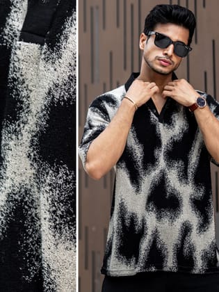 Spray Art Half White Half Sleeve Polo T-Shirt-S / Black