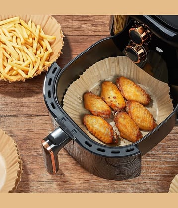 Radhe Creation Square Air Fryer Paper Liners 8 Inch, 100 Pcs Disposable Non-Stick Oil-Proof Food Grade Parchment Paper Baking Liners, Fit for 5-8 QT Air Fryer Basket, Oven, Microwave, Steamer Kitchen Tools