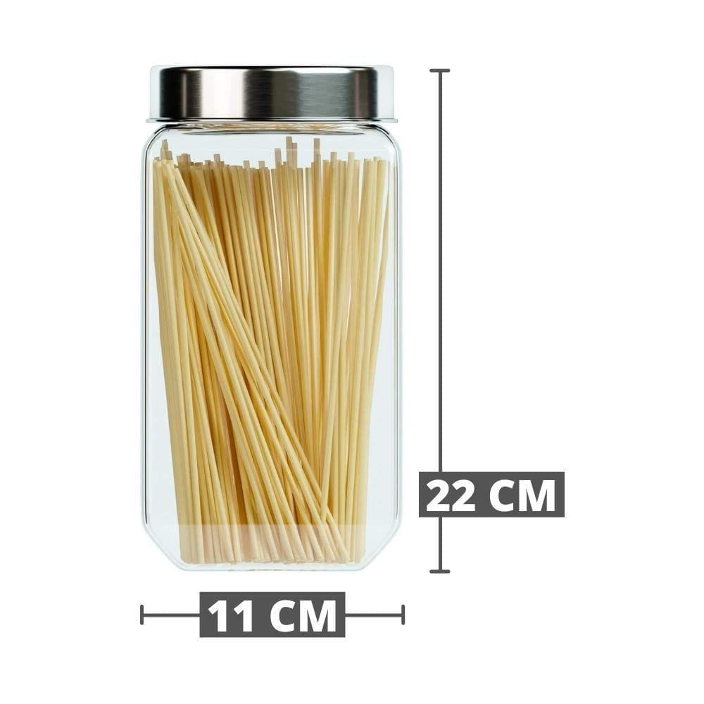 Femora Clear Glass Octo Kitchen Storage Jars, 2000 ml, Free Replacement of Lids