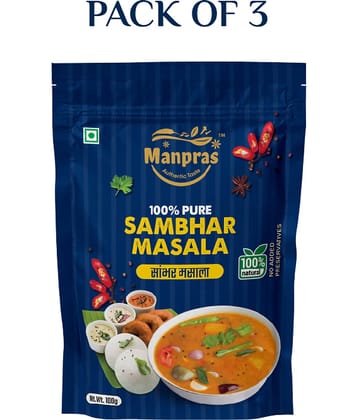MANPRAS SAMBHAR MASALA 100GM [ PACK OF 3 ] Masala 300 gm
