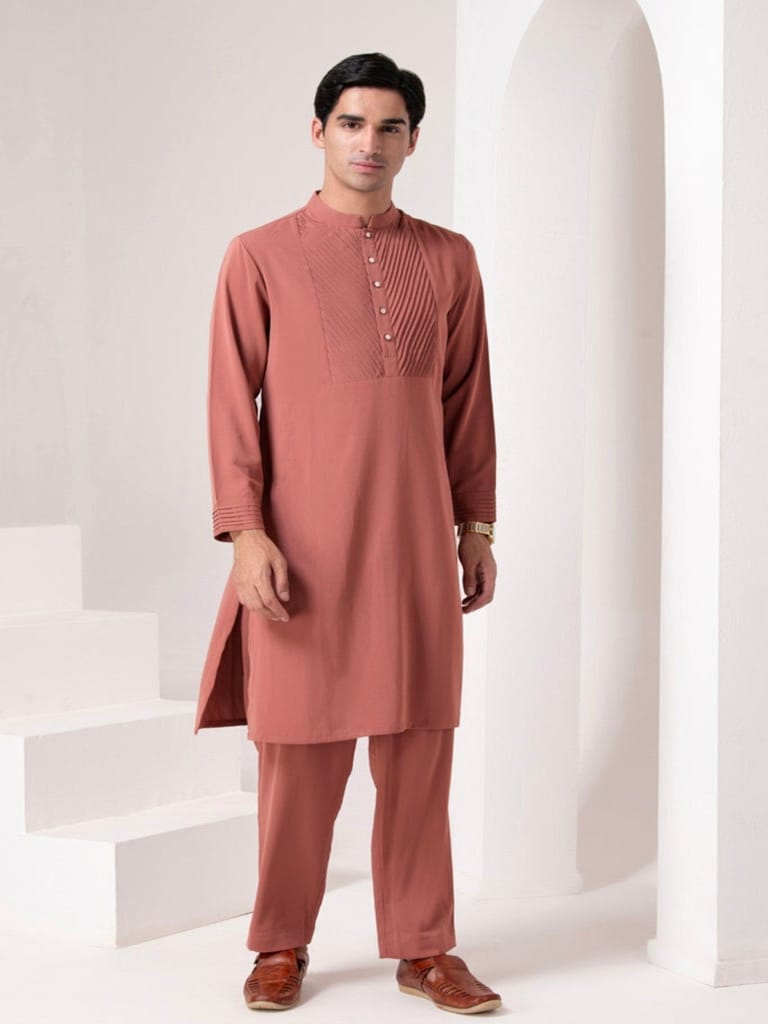 Olive Pleated Kurta Set