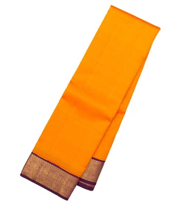 Mango Yellow Handloom Korvai Kanchipuram Silk Saree With Crimson Border-Yellow