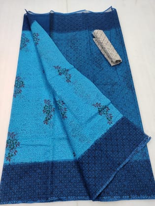 Vibrant Kota Doria Blockprinted Blue Saree