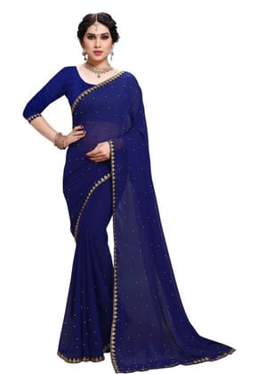 Generic Women's Jacquard Saree (Blue, 5 - 6 Mtrs)
