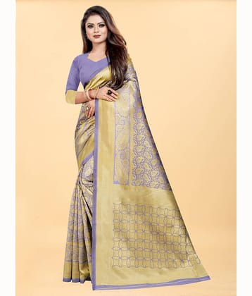 Gazal Fashions Banarasi Silk Embellished Saree With Unstitched Blouse Piece ( Lavender )