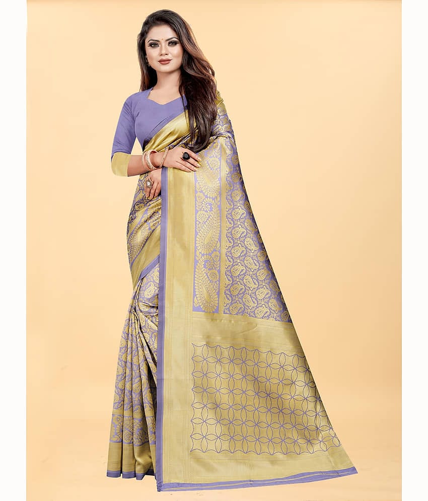 Gazal Fashions Banarasi Silk Embellished Saree With Unstitched Blouse Piece ( Lavender )