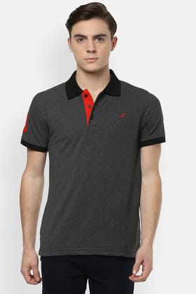 Men's Polo Collar T-Shirt - Charcoal Melange-Large / Charcoal Melange