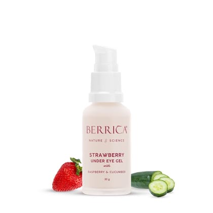 Berrica Strawberry Under Eye Gel with Raspberry & Cucumber for Women | Reduces Dark Circles & Puffiness | Paraben Free | Dermatologically Tested | For All Skin Types (30g)