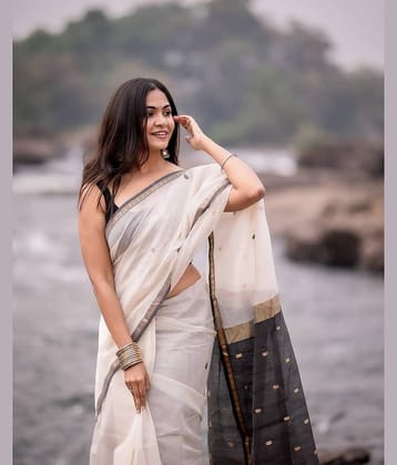 fab woven Art Silk Woven Kanjeevaram Sarees With Unstitched Blouse Piece ( White )