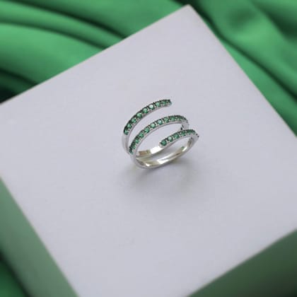 Spiral Green Zirconia Sterling Silver Ring-Adjustable / Silver