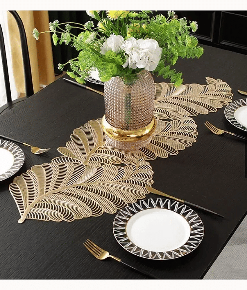 Crosmo Embroidered PVC 4 Seater Rectangle Table Cover ( 92 x 33 ) cm Pack of 1 Gold