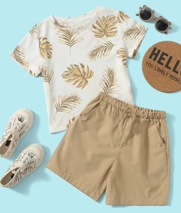 Ocvito Pack of 1 Boys Cotton T-Shirt & Shorts Set ( Beige )