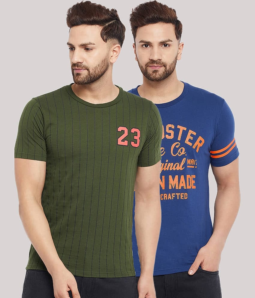 The Million Club Pack of 2 Cotton Blend Regular Fit Men's T-Shirt ( Green )