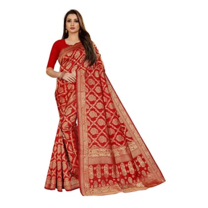 Generic Women's Jacquard Silk Kanjivaram Jacquard Silk Saree With Blouse (Red, 5-6  Mtr)