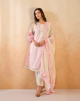 Blush Floral Dupatta-One Size / Blush White