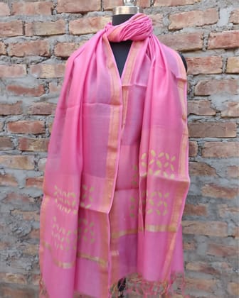 Elegant Chanderi Silk Hand Applique Magenta Pink Dupatta