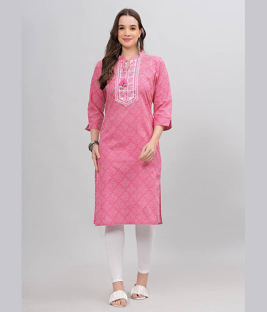 JC4U Cotton Embroidered Straight Women's Kurti - Green ( Pack of 1 )