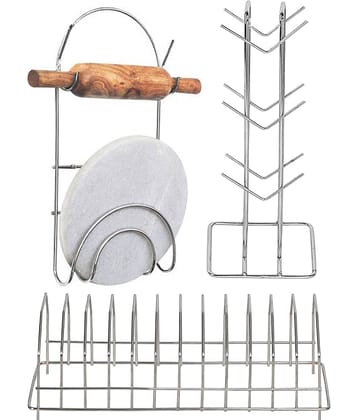 JISUN - Silver Stainless Steel Dish Racks ( Pack of 3 )