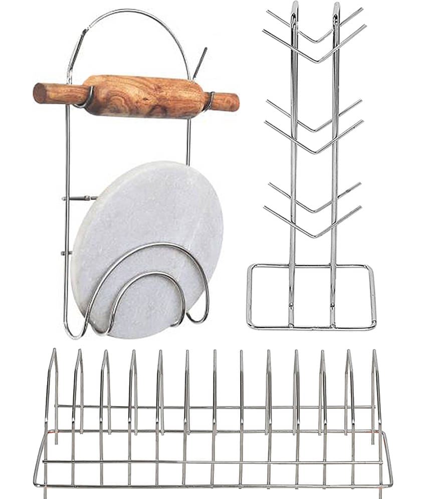 JISUN - Silver Stainless Steel Dish Racks ( Pack of 3 )