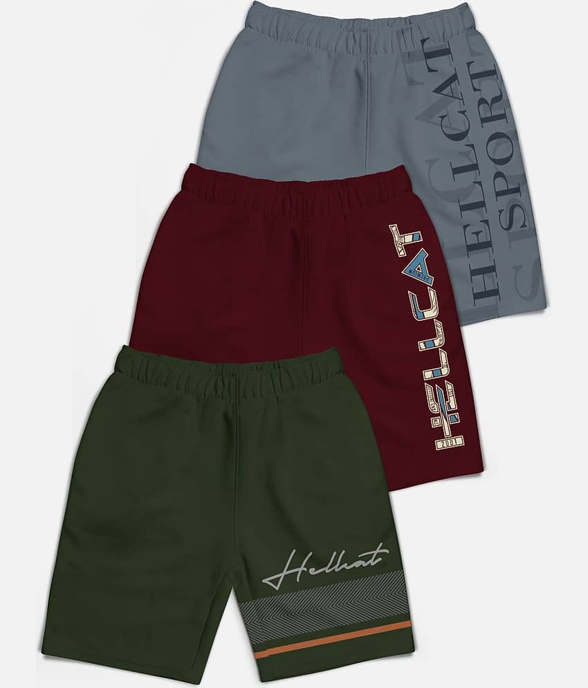 HELLCAT Pack of 3 Cotton Blend Shorts For Boys ( Multi Color )
