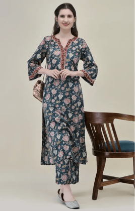 Teal Green Lotus Straight Suit