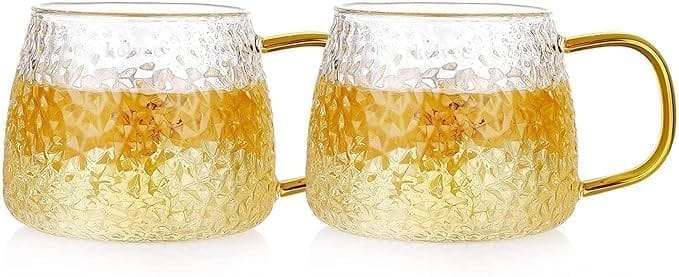 Coffee Mug with Golden Handle 480 ML Borosilicate Glass Cup for Green Tea, Coffee,Milk Lemon Tea
