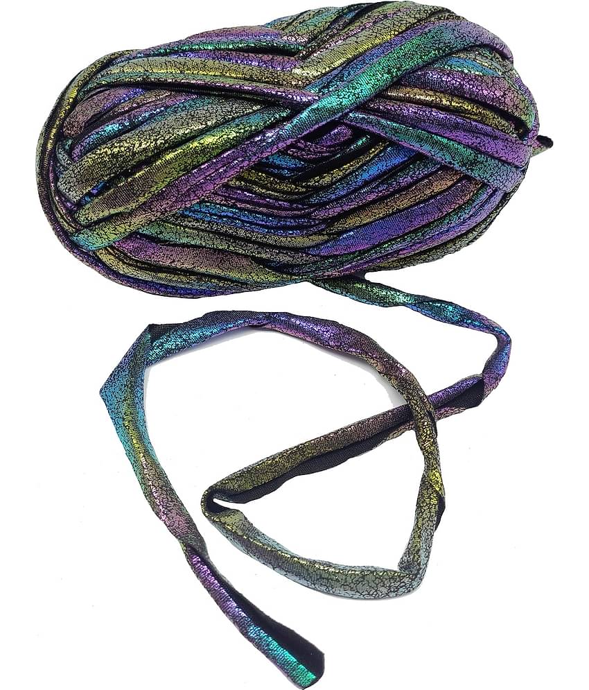 Metallic Shining Sparkle T-Shirt Knitting Yarn – 100 GMS - for Hand Knit Clutch Bag Backpack Bulky Blanket Cushion Crochet Glossy Yarn