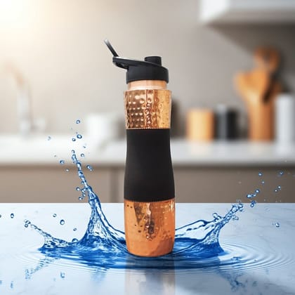 Copper Drinking Water Bottle Sipper Silk Black – Premium Ayurvedic Copper Bottle, Height : 11.5 Inch (BCMAS188 B)